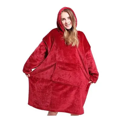 (Red, One Size For All) Warm Flannel Ultra Plush Hoodie Blanket With Sleeve