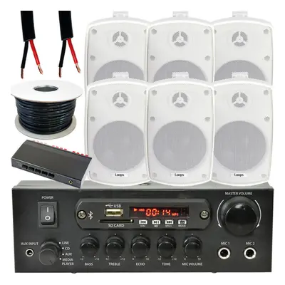 Outdoor Bluetooth Speaker Kit 6x 60W White Stereo Amplifier Garden BBQ Parties