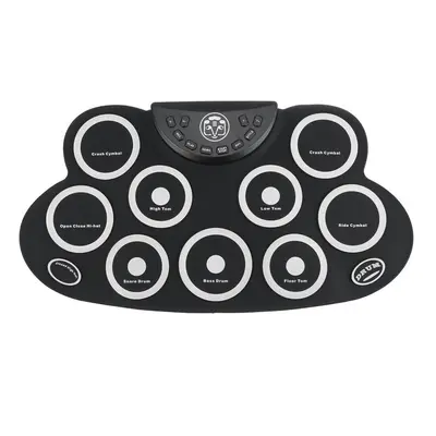 (A) Electric Drum Drum Pads Silicone Plastic Pad w/ Foot Pedals Drumsticks USB 5V