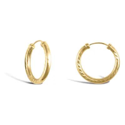 Jewelco London Ladies 9ct Yellow Gold Diamond Cut Capped Sleeper 2.5mm Hoop Earrings 18mm - JER7