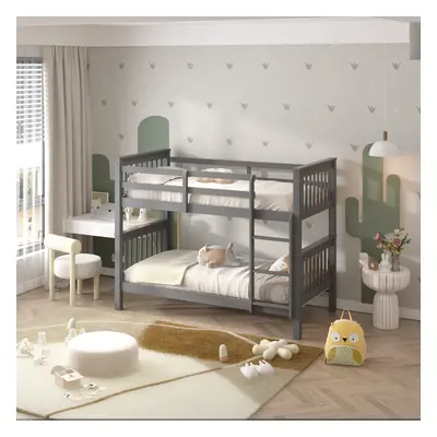 (Grey, No mattress) Luca Single Wooden Bunk Bed Frames | Optional Mattress