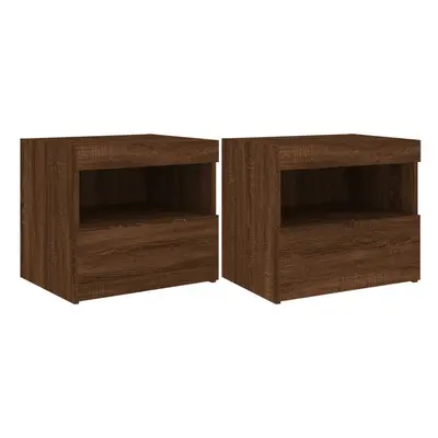 (brown oak, pcs) vidaXL Bedside Cabinet with LED Lights Nightstand Bed Side Table Sonoma Oak