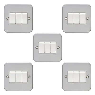 5 PACK Gang Triple Light Switch Way 10A HEAVY DUTY METAL CLAD - White Rocker