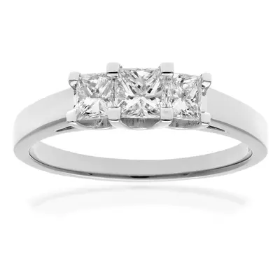 (K) Jewelco London Platinum Trilogy Ring, J/I Certified Diamonds, Princess Cut, 0.75ct