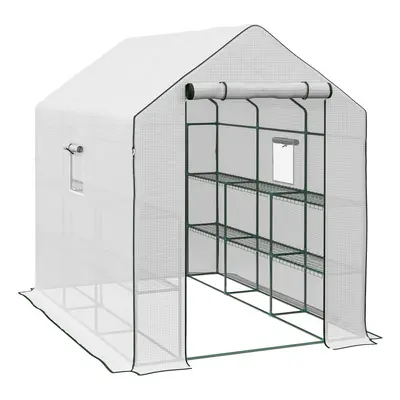 Outsunny Walk-in Outdoor Green House with Door and Mesh Windows, White