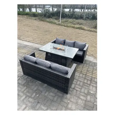 Fimous Seater Outdoor Rattan Sofa Garden Furniture Gas Firepit Table