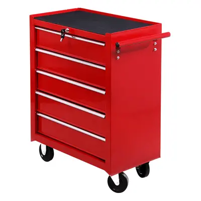 HOMCOM Tool Trolley with Drawers Steel Tool Chest on Wheels with Handle Red