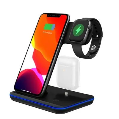 (Black) Wireless Charger Stand in1 Qi 15W Fast Charging