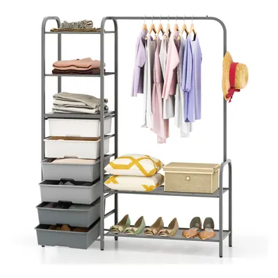 Free-Standing Clothes Rack Closet Organizer w/ Drawers & Shoe Rack