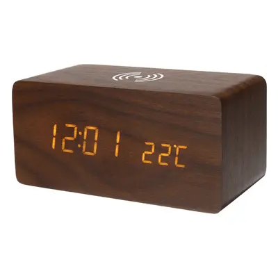 (Bronze) in Qi Wireless Charger & LED Digital Alarm Clock & Thermometer Modern Wooden