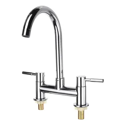 Kitchen Sink Faucet Hot Cold Mixer Tap Double Handle Hole Spout Finish Brushed Swivel Spray