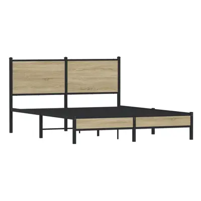 vidaXL Metal Bed Frame with Headboard Bed Base Bedstead Sonoma Oak 140x200 cm