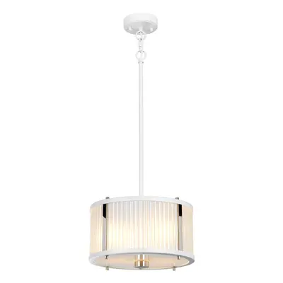 2 Bulb Ceiling Pendant White Satin Painted Highly Polished Nickel LED E27 60W