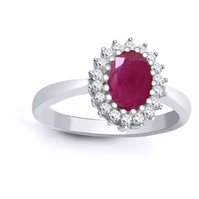 (M) Jewelco London 9ct White Gold Cluster Set H I2 0.23ct Diamond and Oval Red 1.1ct Ruby Classi