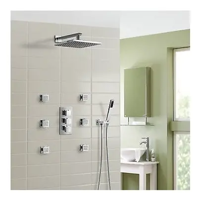 3 WAY SQUARE CONCEALED THERMOSTATIC MIXER VALVE HANDHELD SHOWER BODY JET | OLIVE