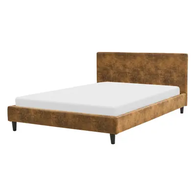 Bed Faux Leather FITOU x cm (EU Double) Brown