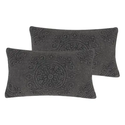 Set of Cushions VELOOR Boucle x cm Solid Embossed Dark Grey