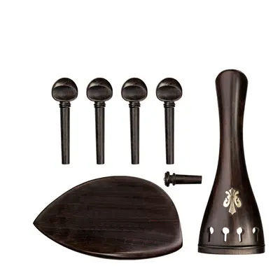 Ebony Violin Parts Set W/ Tailpiece+Chin Rest+4 Tuning Pegs+ End Pin Exquisite Pattern Inlay DIY