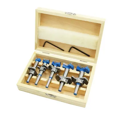 (2:With Wood Box Package) 5Pcs Forstner Drill Bit Set 20 30 35mm Wood Auger Cutter Hex Wrench Ho