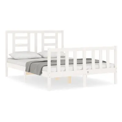 (white, x cm) vidaXL Bed Frame Bed Base Platform Bed with Headboard Grey Single Solid Wood