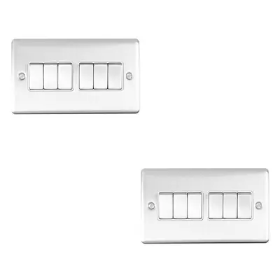 2 PACK Gang Metal Multi Light Switch SATIN STEEL Way 10A White Trim