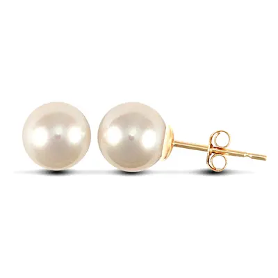 Jewelco London Ladies 9ct Yellow Gold Seawater Cultured Akoya Pearl Full Moon Stud Earrings 6.5-