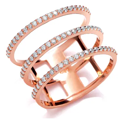 (Q) Jewelco London Rose Gold-Plated Sterling Silver Cubic Zirconia Triple Bar Ring