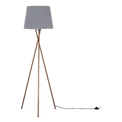 Modern Copper Metal Tripod Floor Lamp with a Grey Tapered Shade - Complete with a 6w LED Bulb [3