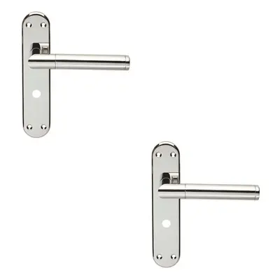 2x Round Bar Lever on Bathroom Backplate Door Handle x 40mm Polished Chrome