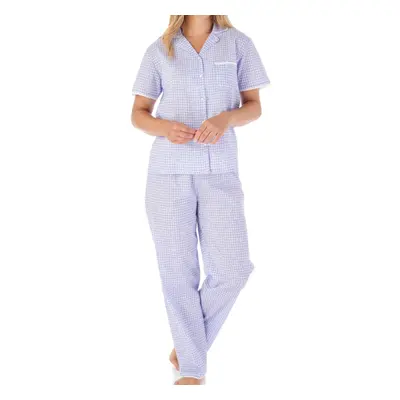 (Blue, UK 20/22) Slenderella Ladies Gingham & Floral Cotton Pyjamas Set