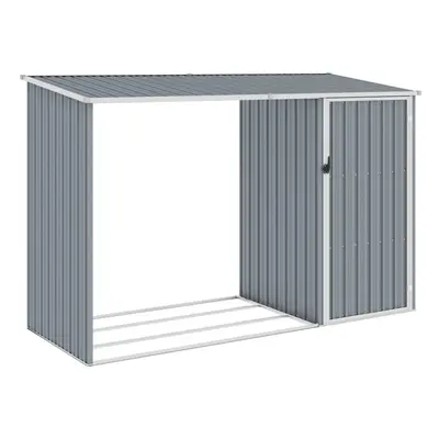 vidaXL Garden Firewood Shed Grey Galvanised Steel Outdoor Timber Storage House