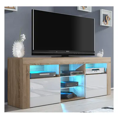 TV Unit 145cm LED Creative Furniture - Oak & White Gloss Doors