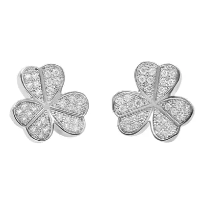 Jewelco London Rhodium Plated Sterling Silver White Cubic Zirconia Lucky Love Concaved Clover Le