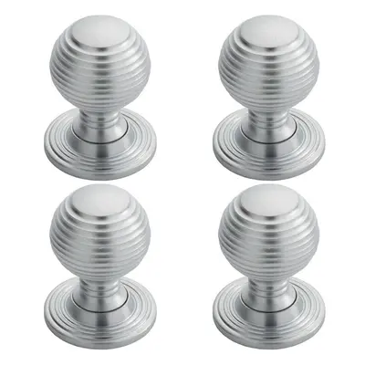 4x Textured Reeded Ball Cupboard Door Knob 35mm Dia Satin Chrome Handle