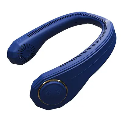 (Blue, 4000mAh) 4000mAh Portable Neckband Fan Neck Hanging Fan USB Rechargeable Air Cooler Fans 