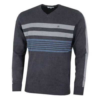 (XL, Charcoal) Calvin Klein Mens V-Neck Performance Soft Chest Stripe Sweater