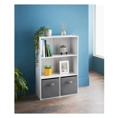 2 Cube & Shelves Unit Small Bookcase Wooden Storage Cabinet