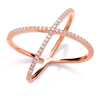 (O) Jewelco London Rose Gold-Plated Sterling Silver Cubic Zirconia Pave X Crossover Eternity Rin