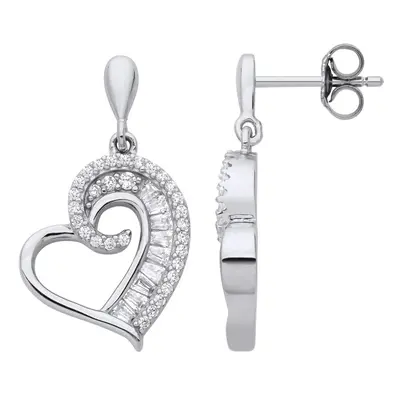 Jewelco London Ladies Rhodium Plated Sterling Silver Baguette CZ Golden Ratio Spiral Love Heart 