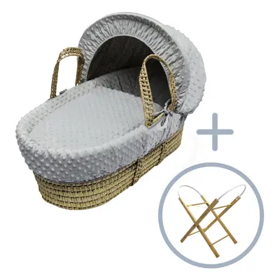 Grey Dimple Palm Moses Basket with Opal Folding Stand Natural