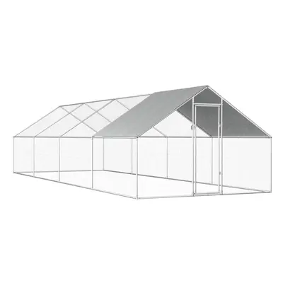 vidaXL Outdoor Chicken Cage 8m Galvanised Steel Silver Frame Grey Roof Coop