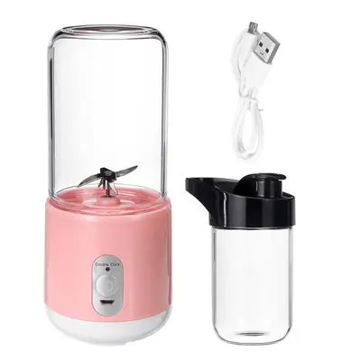 (Pink) 260ml USB Rechargeable Portable Electric Juice Cup Juice Blender Fruit Mixer Six Blade Mi