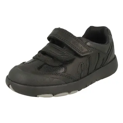 (Black, UK 10.5 Child) Boys Clarks Dinosaur Detailed School Shoes Rex Stride T - Black Leather -