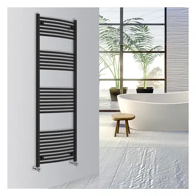 (Black, 1800x600mm) Warmehaus Curved Bathroom Heated Towel Rail Warmer Radiator Central Heating