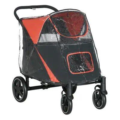 PawHut One-Click Foldable Pet Travel Stroller with Rain Cover for L Dogs, Red