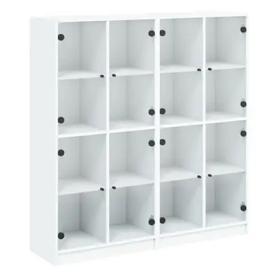 (white) vidaXL Bookcase with Doors Bookshelf Rack Cabinet Sonoma Oak Engineered Wood