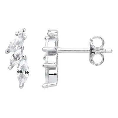 Jewelco London Ladies Rhodium Plated Sterling Silver Marquise CZ Tres Limones Cluster Stud Earri