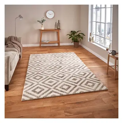 (120x170cm) Elegant Geometric Pattern Rugs in Beige and White Thick Soft Mats