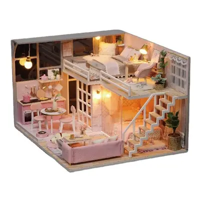 DIY Doll House Girlish Dream Miniature Furniture With Light Music Cover Gift Decor