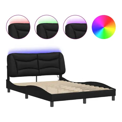 vidaXL Bed Frame with LED Lights Home Bed Base Black 140x190 cm Faux Leather